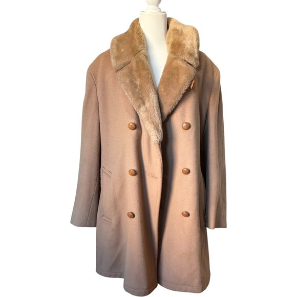 Mighty Mac Vintage Gabardine Wool Winter Jacket  Fur Lapel & Lining Overcoat - Picture 2 of 9